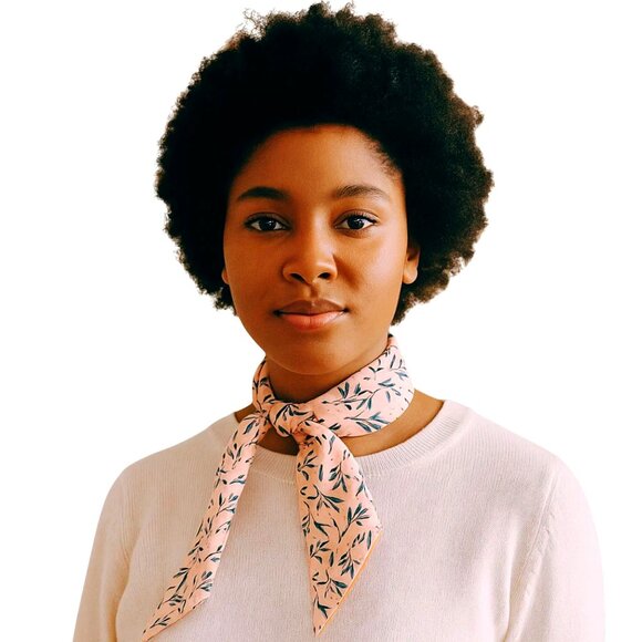 Slim Scarf Coral Olive Green Leaf 34in Two Sided Boho Artistic Retro No62 - Picture 10 of 14